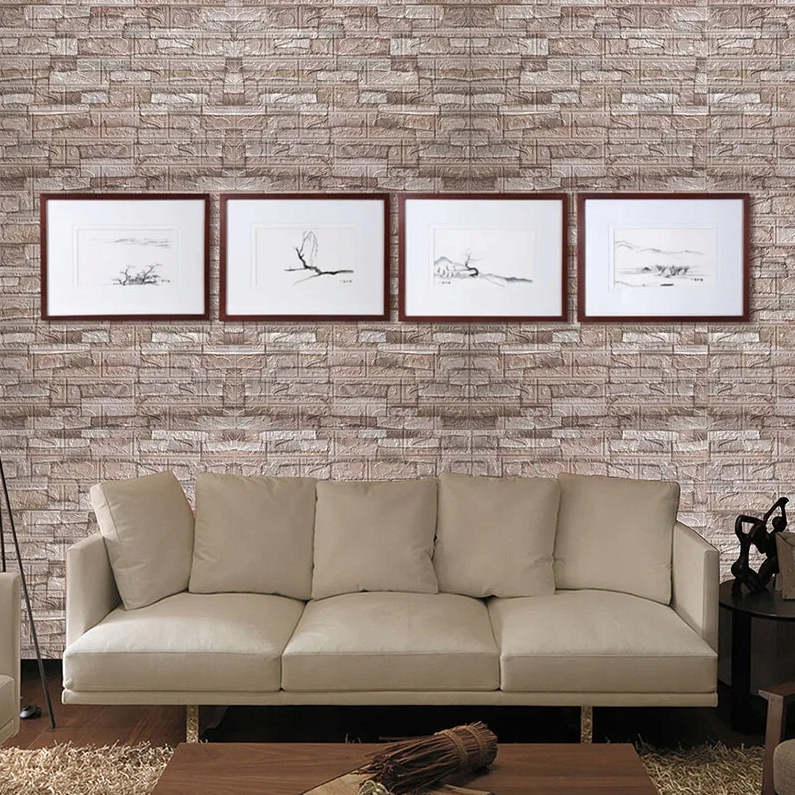 10 x 3D samolepiace nástenné panely XPE tehlá pena béžová tapeta 77x70 cm